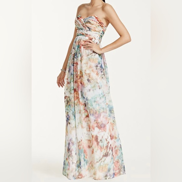 Aidan Maddox Strapless Sweetheart Pleated Watercolor Chiffon Dress Gown Formal 8 - Picture 2 of 16